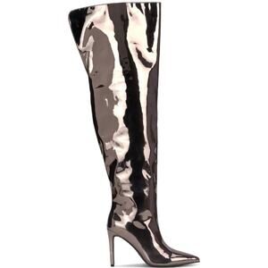 I.N.C. Int Concepts Women Vegan Pewter Patent Over-The-Knee Slouch Boots US 6.5